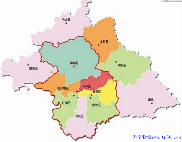 东莞到南宁市货运地图