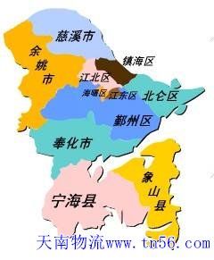 东莞到宁波市货运地图