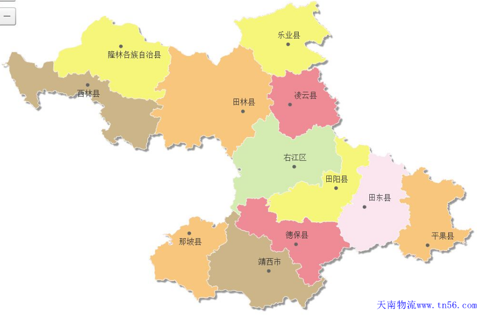 东莞到百色市货运地图