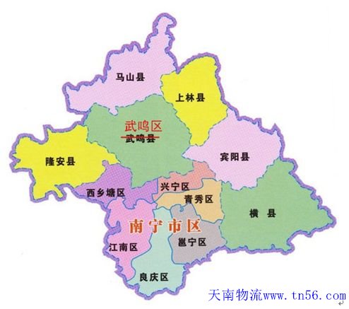 东莞到南宁市货运地图